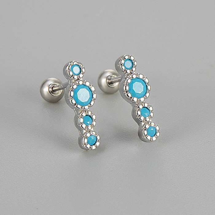 Sparkling Stone Colorful Stone One-Line Earrings Screw Ear Bone Studs Ear Cuff for Women 2024 New Hot Colorful Gi...