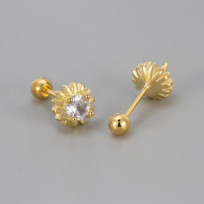New Sunflower Single Diamond Threaded Earrings Simple Elegant Exquisite Commuting Inlaid Zircon Versatile Earrings for Women
