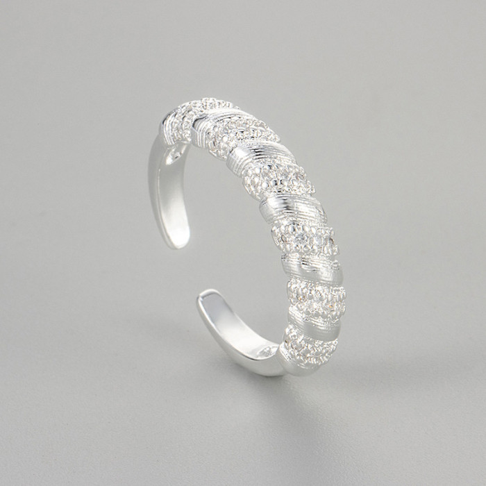 New Vintage Style Woven Texture Gold-Plated Brushed Stripe Narrow Open Ring Niche Design Minimalist High-End Simple