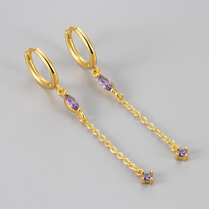 Exaggerated Earrings New Small Water Drop Colorful Stone Tassel Ear Clips Elegant Niche Design High-End Earrings