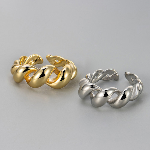 European and American Retro Simple Braided Horn Bag Ring Niche Spiral Braided Smooth Irregular Open Ring for Women