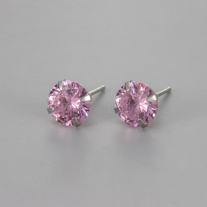 New Colorful Round Stone Four-Prong Zircon Earrings for Women, Personalized Fashionable Versatile Simple Trendy Ear...