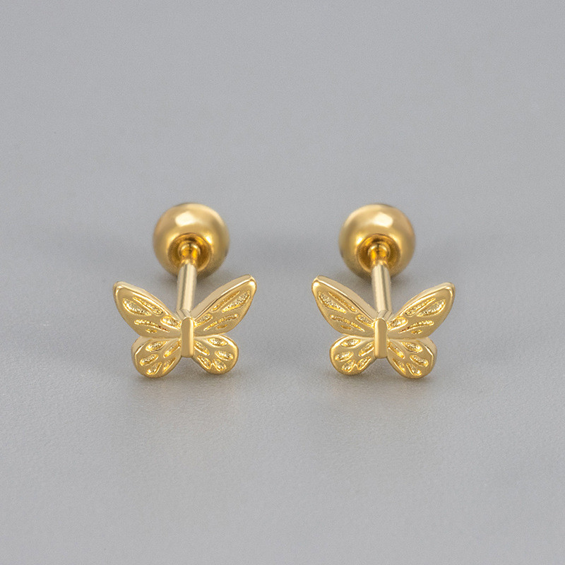 European and American Cross-Border Small Textured Butterfly Screw Twist Earrings Versatile Daily Fashionable Elegant Ear Bone Stud Earrings Jewelry