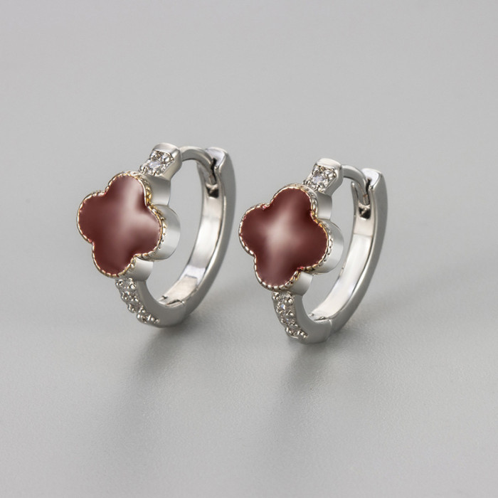 Autumn Winter Red Oil Drop Earrings TikTok Exquisite Four-Leaf Flower Earrings Simple Light Luxury Elegant Versatile...