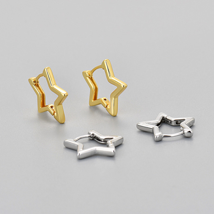 Foreign Trade Simple Five-Pointed Star Earrings Personality Fashion Versatile Hollow Star Earrings Summer High-End Ea...