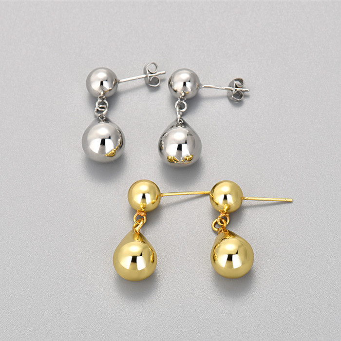 French Fashion Glossy Water Drop Size Round Ball Earrings for Women Niche Design Texture Earrings Geometric Elements