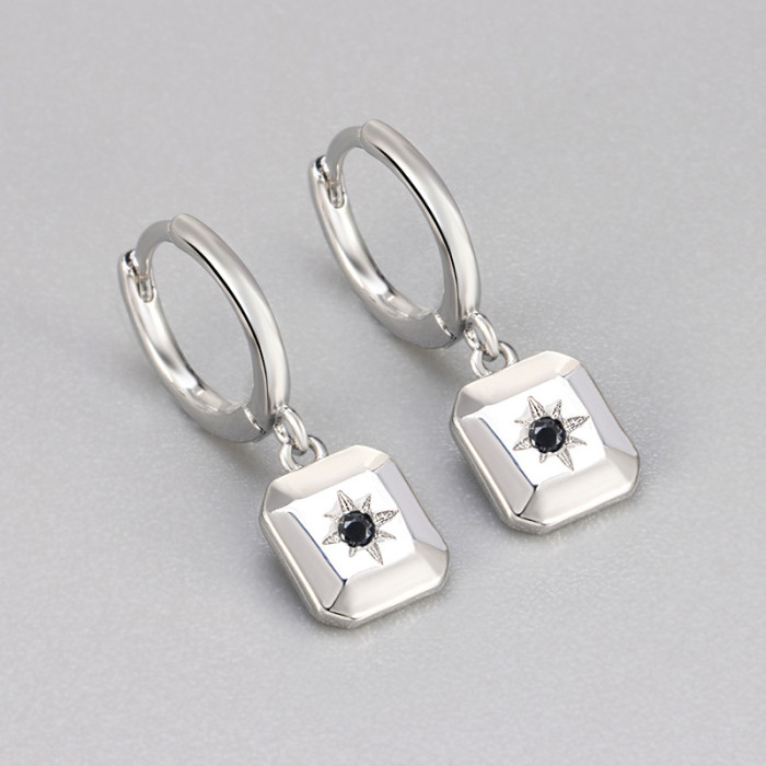 Cross-Border Hot Sale Inlaid Zircon Eight-Pointed Star Earrings Niche Design Simple Versatile Geometric Square Design Sense Earrings