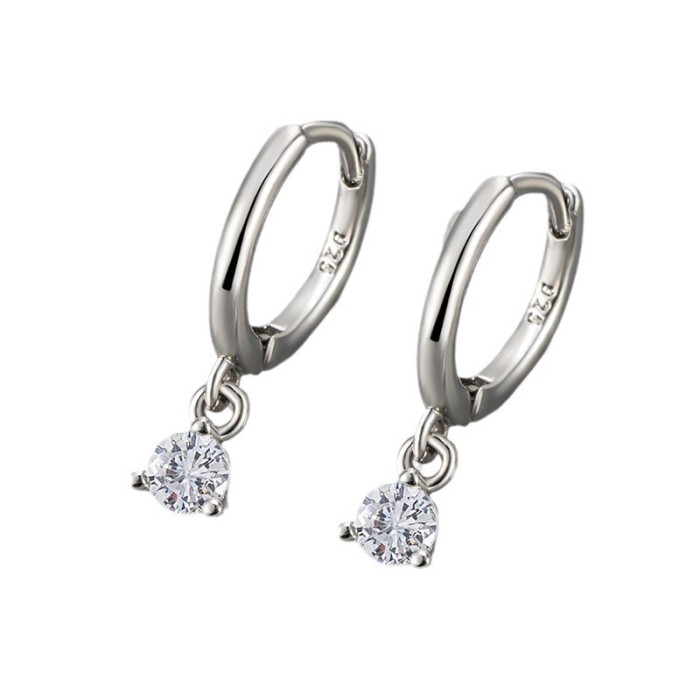 Cross-Border Foreign Trade European and American Fashion Single Diamond Geometric Earrings for Women, Light Luxury Simple Zircon Earrings, Versatile New Ear Hoops