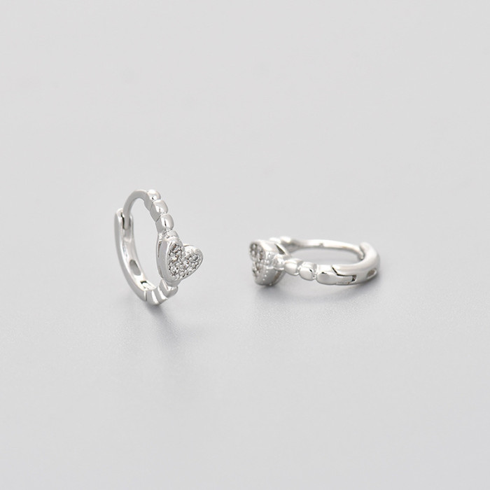 2024 New Small Fully Stone-Set Heart Earrings Sweet High-end Personality Simple Korean Style Heart-shaped Hoop Earrings
