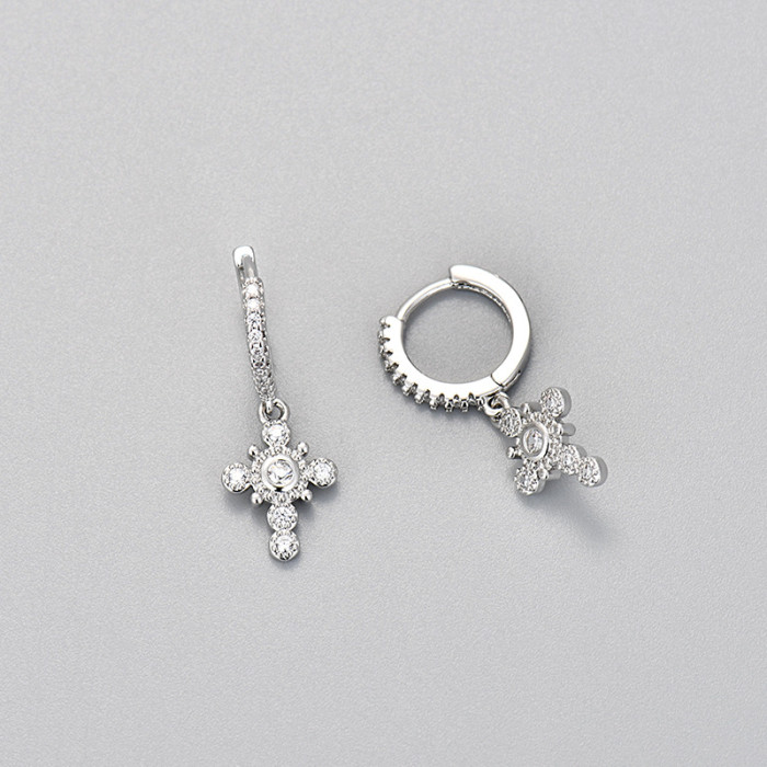 Amazon European and American Fashion Diamond-Studded Cross Earrings Elegant French Retro Trendy Earrings Manufacturer Wholesale Exquisite