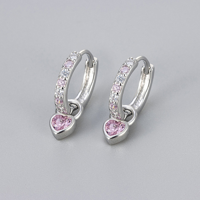 2024 Trendy Fashion Colorful Zircon Earrings for Women Heart-shaped Vintage Versatile Ear Clips
