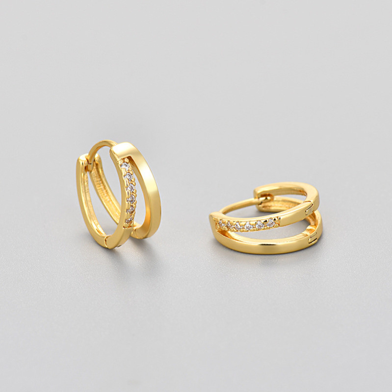 European and American Cross-Border High-End Double Ring Inlaid Colorful Zircon Earrings for Women Fashionable Versatile Personality Earrings Summer Fashion