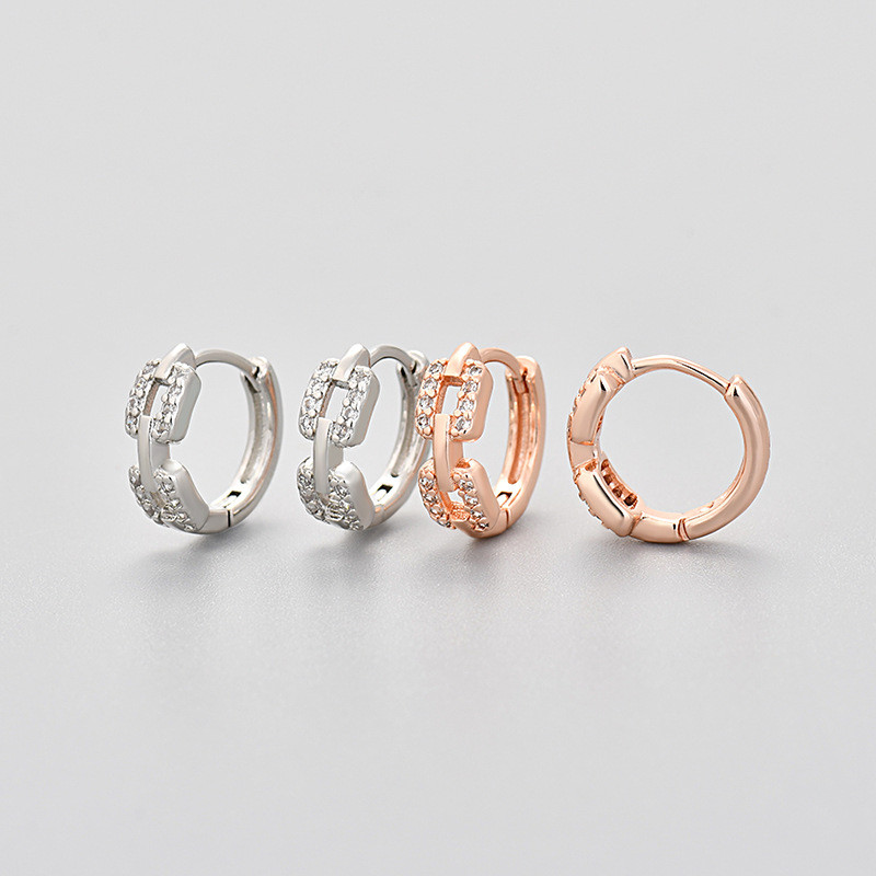 Geometric Interlocking Hoop Earrings for Women, Cross-Border Earrings with Inlaid Diamonds, Simple and Versatile Ear Cuffs, Sleep-Friendly, No Need to Remove, Exquisite Minimalist Style