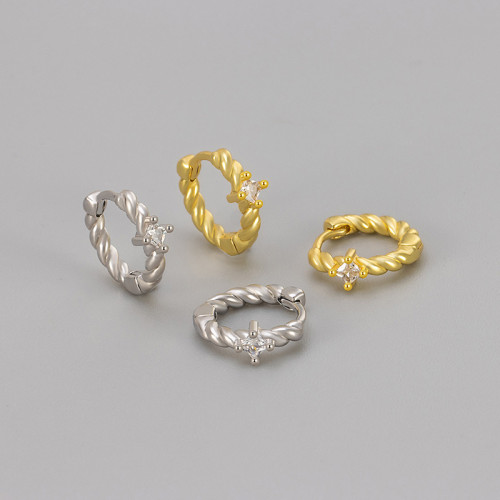 New European and American Style French Light Luxury Braided Twist Line Square Diamond Earrings Studs for Women Daily Commuting Versatile Women's Earrings