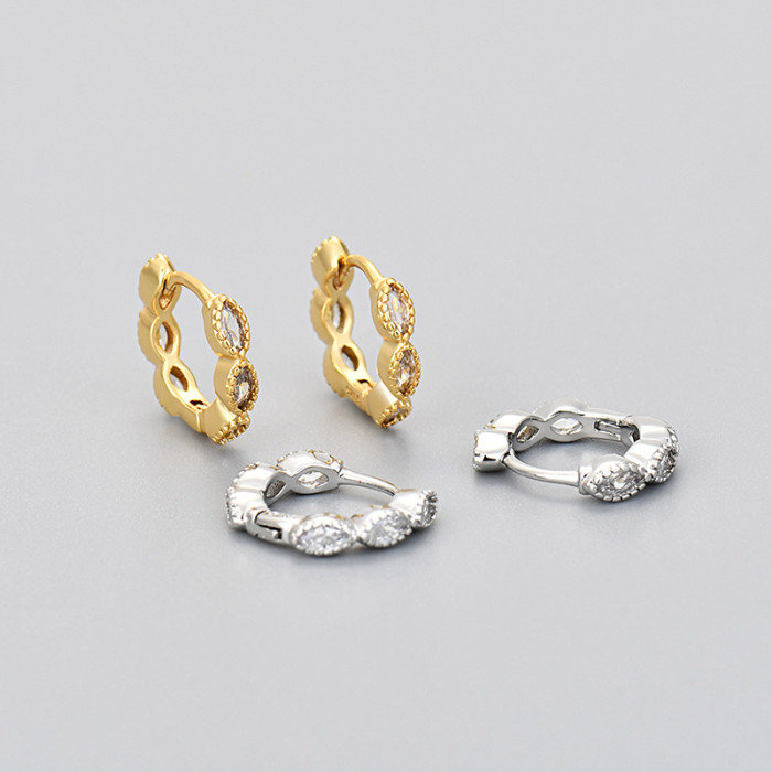 European and American Cross-Border Geometric Circle Horse Eye Stone Earrings for Women Water Wave Style Earrings Design Sense Light Luxury Simple Versatile Earrings