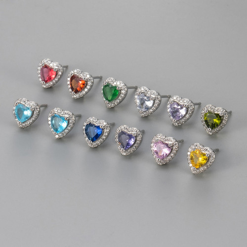 European and American Style Colorful Zircon Heart Earrings Elegant Commuting Daily Exquisite Simple Sweet Peach Heart Earrings for Women