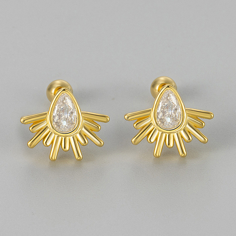 European and American Cross-Border Water Drop Inlaid Diamond Sun Screw Earrings Hot-Selling Unique Personality Jewelry Niche Daily Versatile Earrings