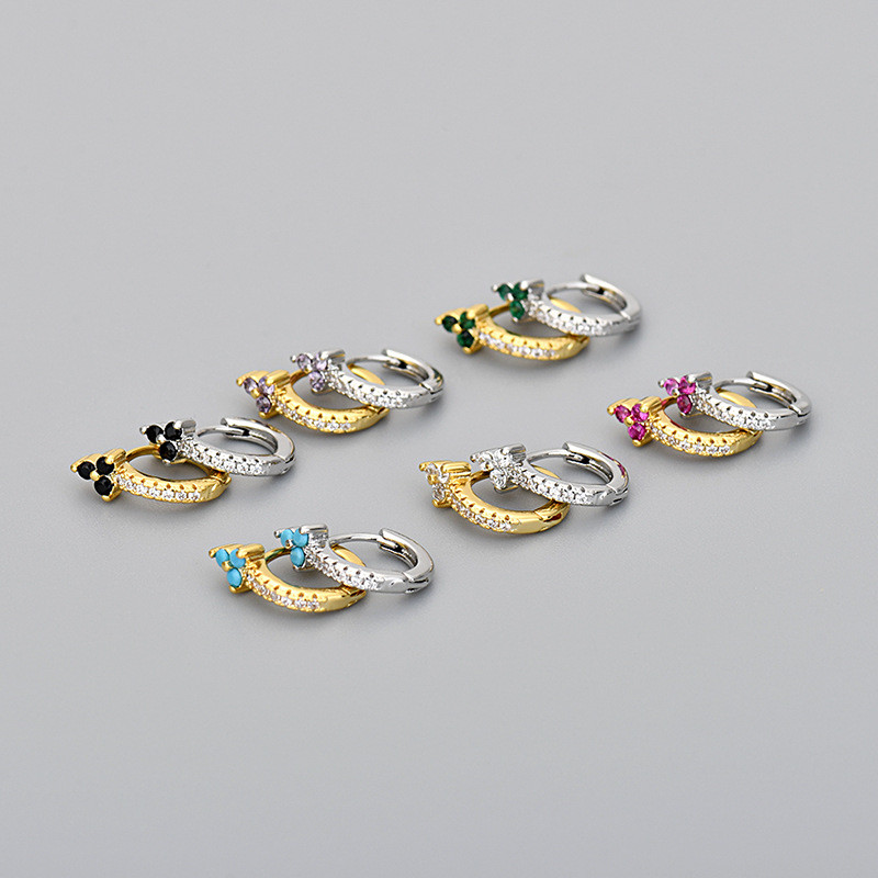 Amazon Cross-Border European and American Floral Inlaid Stone Earrings Fashion New Colorful Zircon Versatile Personality Gift for Girlfriend