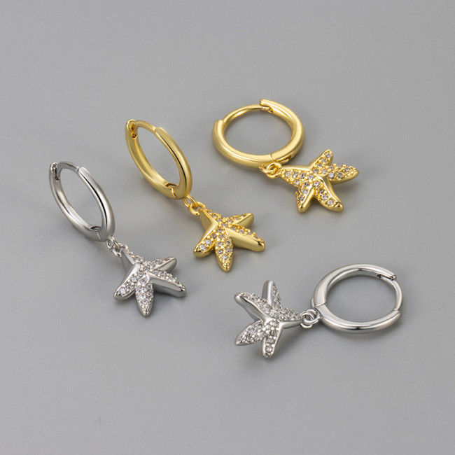 New Sparkling Stone Starfish Earrings for Women, Versatile Daily Wear, Exquisite Niche Design, Light Luxury Five-Po...