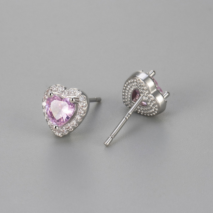 Style Colorful Zircon Heart Earrings Elegant Commuting Daily Exquisite Simple Sweet Peach Heart Earrings for Women