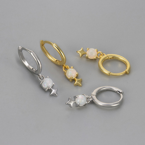 European and American Cross-Border Opal Star Earrings Round Earrings Personality Fashion Versatile Niche Design Women's Ear Jewelry