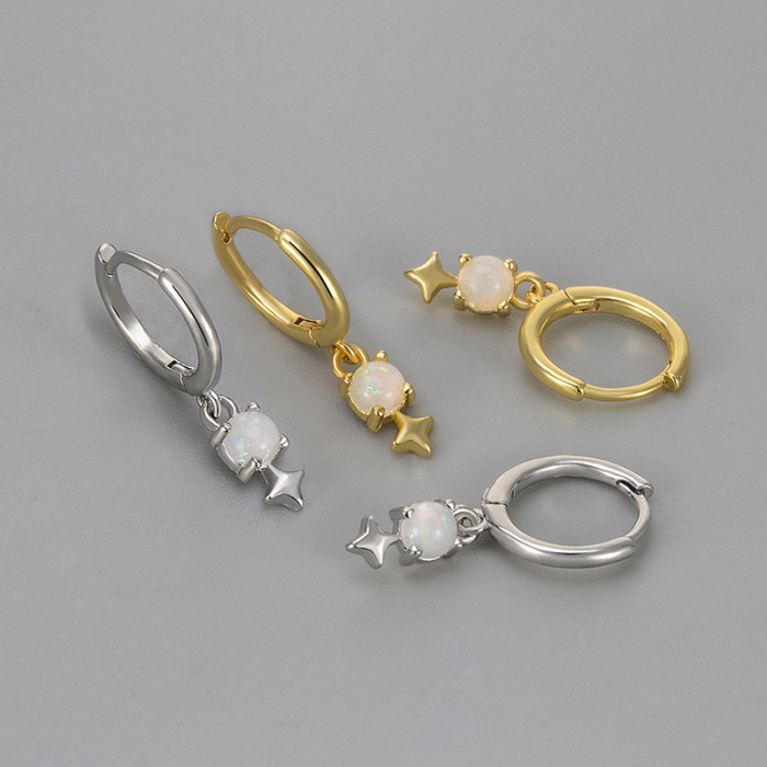 Opal Star Earrings Round Earrings Personality Fashion Versatile Niche Design Women's Ear Jewelry