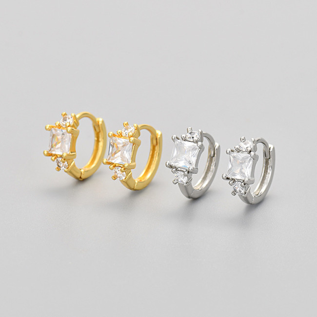 Square Zircon Earrings for Women Simple Fashionable Hoop Creative Foreign Trade Hot-Selling Geometric Style Earrings