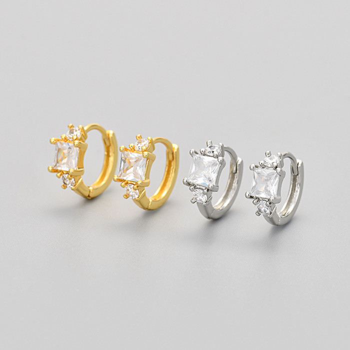 Square Zircon Earrings for Women Simple Fashionable Hoop Creative Foreign Trade Hot-Selling Geometric Style Earrings