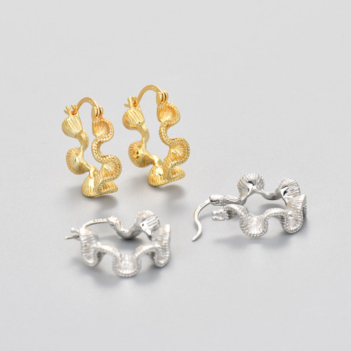 European and American Lotus Leaf Niche Design Three-Dimensional Pleated Ruffled Edge C-Shaped Earrings Texture Minimalist Style Simple Cross-Border Earrings