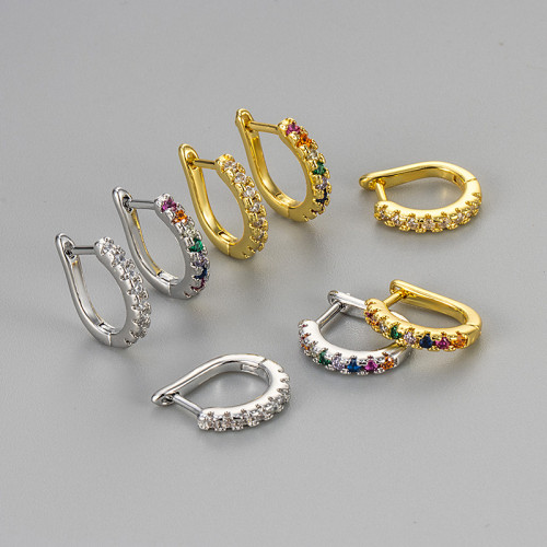 Cross-Border Hot Selling Curved Row Diamond Earrings for Women Fashion Simple Style Inlaid Diamond Hoop Earrings Personality Temperament Ear Jewelry Earrings