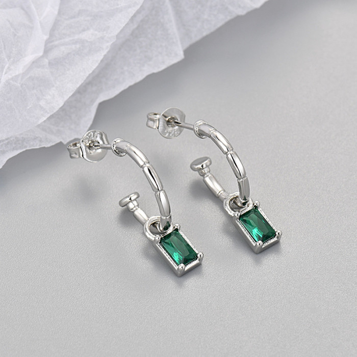 Cross-Border Hot Selling Inlaid Emerald Zircon Earrings C-Shaped Fashion Versatile Earrings Niche Design High-End Feel Ear Jewelry