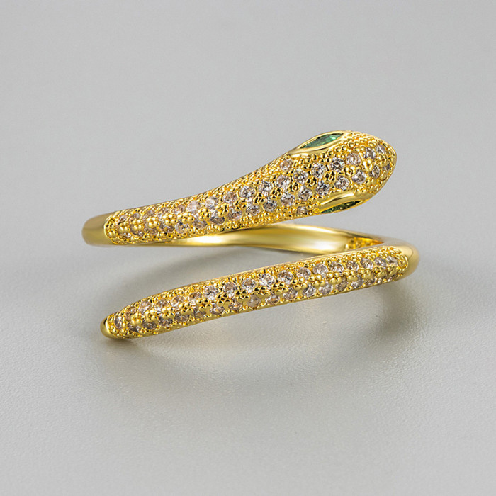 Zodiac Year Inlaid Zircon Snake Ring Style Adjustable Open Snake Shape Ring Niche Design Daily Versatile