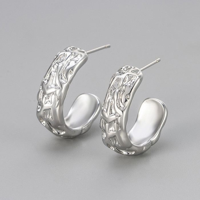 Lazy Style Lava Stud Earrings Niche Designer New Retro Metal Wrinkled Exquisite Stud Earrings Jewelry