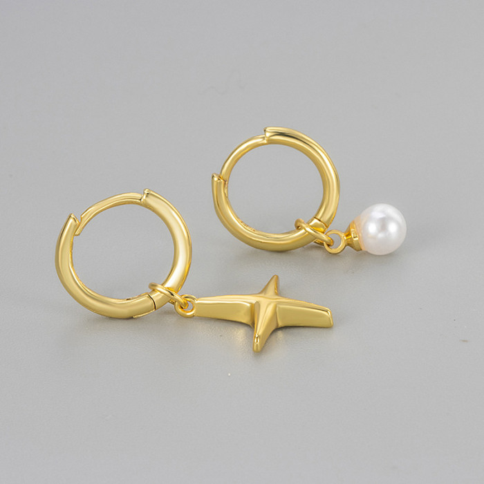 Asymmetric Four-Pointed Star Hoop Earrings for Women, Niche Design, High-End Feel, Simple and Exquisite Fashion, Vers...