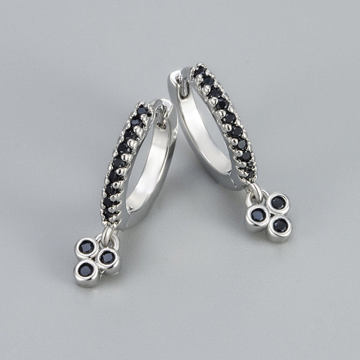 Zircon Earrings Three Round Stone Earrings Women's Daily Commuting Versatile Design Niche Jewelry