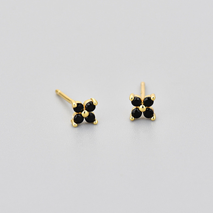 Sweet Four-Leaf Flower Earrings Multi-Colorful Zircon Flower Earrings for Women Small Mini Hot-Selling Direct Sales