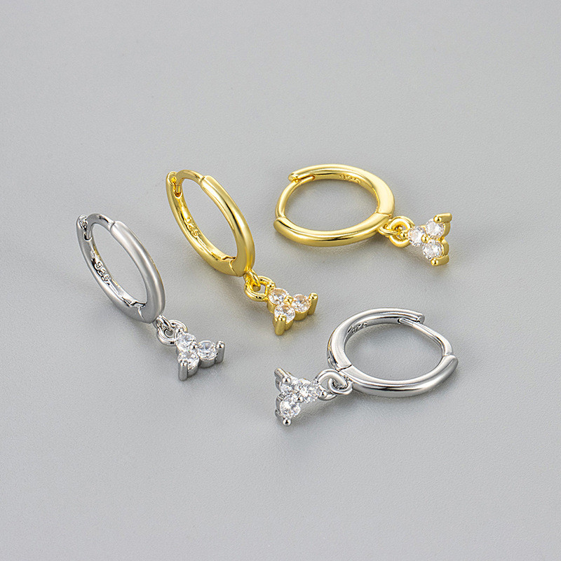 Simple Fashionable Round Zircon Triangle Earrings Elegant Fresh Casual Style Ear Clips for Women Daily Commuting Versatile