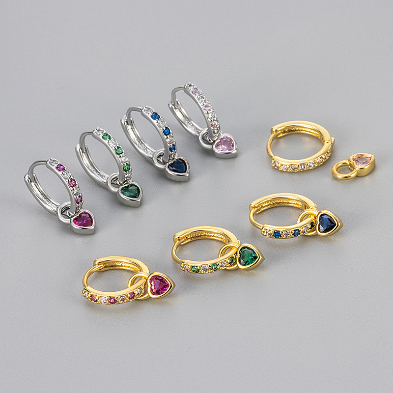 2024 Trendy Fashion Colorful Zircon Earrings for Women Heart-shaped Vintage Versatile Ear Clips