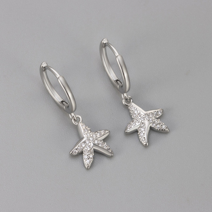 New Sparkling Stone Starfish Earrings for Women, Versatile Daily Wear, Exquisite Niche Design, Light Luxury Five-Po...