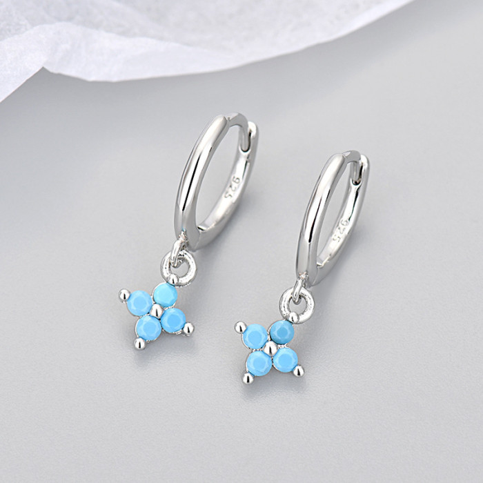 Stone-Inlaid Four-Leaf Flower Earrings for Women Geometric Flower French Fashion Sweet Versatile Earrings French Li...