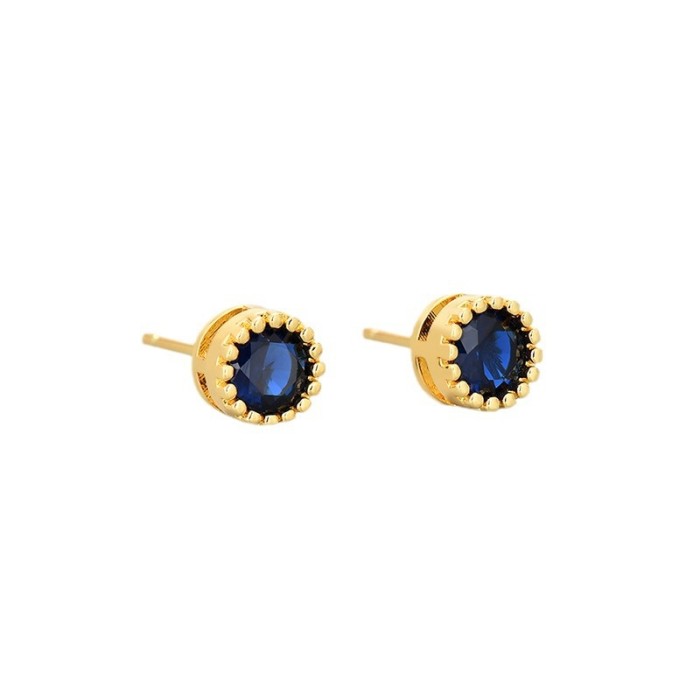 2024 New High-End Earrings Round Zircon Colorful Cool Hip-Hop American Style Unisex Small Earrings