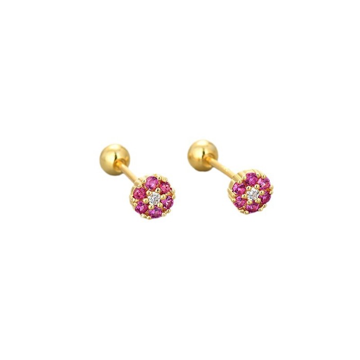 Korean and Japanese Style Colorful Zircon Flower Screw-On Women's Earrings Exquisite Small Fashionable Versatile High-End Ins Style Earrings