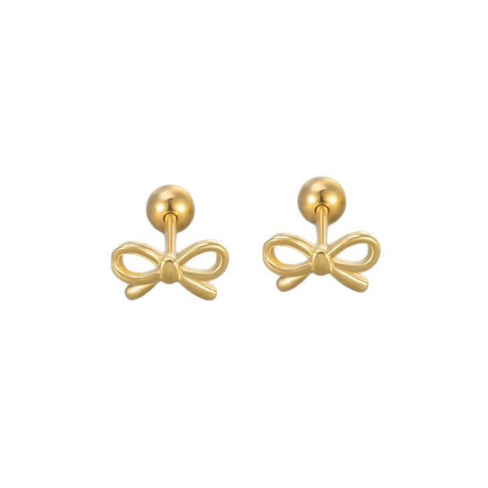 New Bowknot Earrings for Women Sweet Cute Girly Simple Petite Screw Earrings Fresh Artistic Earrings