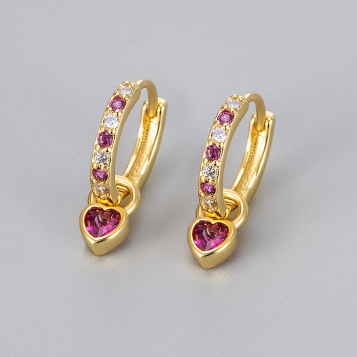 2024 Trendy Fashion Colorful Zircon Earrings for Women Heart-shaped Vintage Versatile Ear Clips