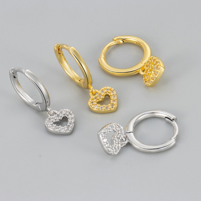 Korean Style Personality Temperament Earrings Micro Inlaid Heart Hollow Zircon Long Tassel Daily Versatile Earrings Jewelry