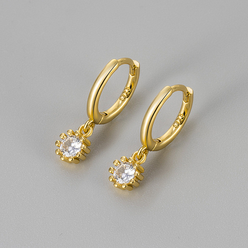 New Elegant High-End Earrings European and American Style High-End Ear Clips Ear Hoops Sparkling Single Zircon Niche Earrings Jewelry