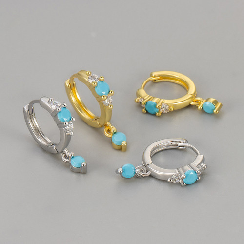 New European and American Cross-Border Blue Turquoise Earrings High-End Niche Design Women's Personality Fashion Versatile Elegant Earrings