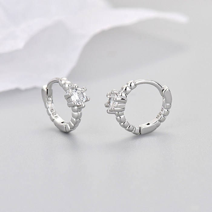 European and American Cross-Border Zircon 2024 Niche Design Sense Ear Cuffs Threaded Zircon Round Earrings Hoop Simple Jewelry