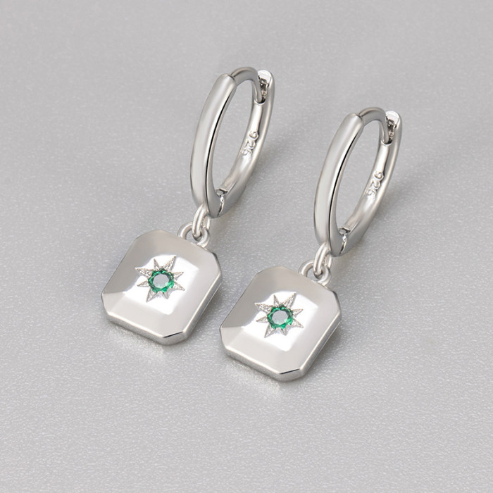 Cross-Border Hot Sale Inlaid Zircon Eight-Pointed Star Earrings Niche Design Simple Versatile Geometric Square Design Sense Earrings