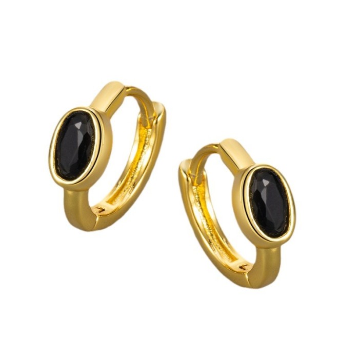 New Diamond-Studded Oval Colorful Zircon Earrings European and American Foreign Trade Cross-Border Egg-Shaped High-End Niche Hoop Earrings for Women